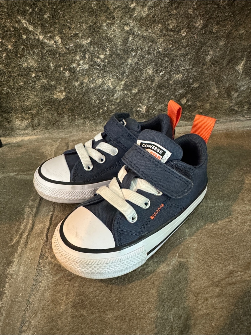 Converse Kids Navy Canvas Sneakers with Orange Pull Tab